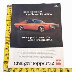1972 Dodge Charger Topper 8"x11" Vintage Print Ad Car Craft Magazine‎